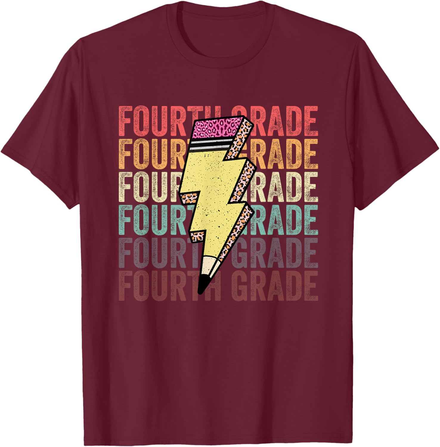 Fourth Grade Lightning Bolt Pencil 1st Day Of 4th Grade T-Shirt - T-Shirt | Maroon