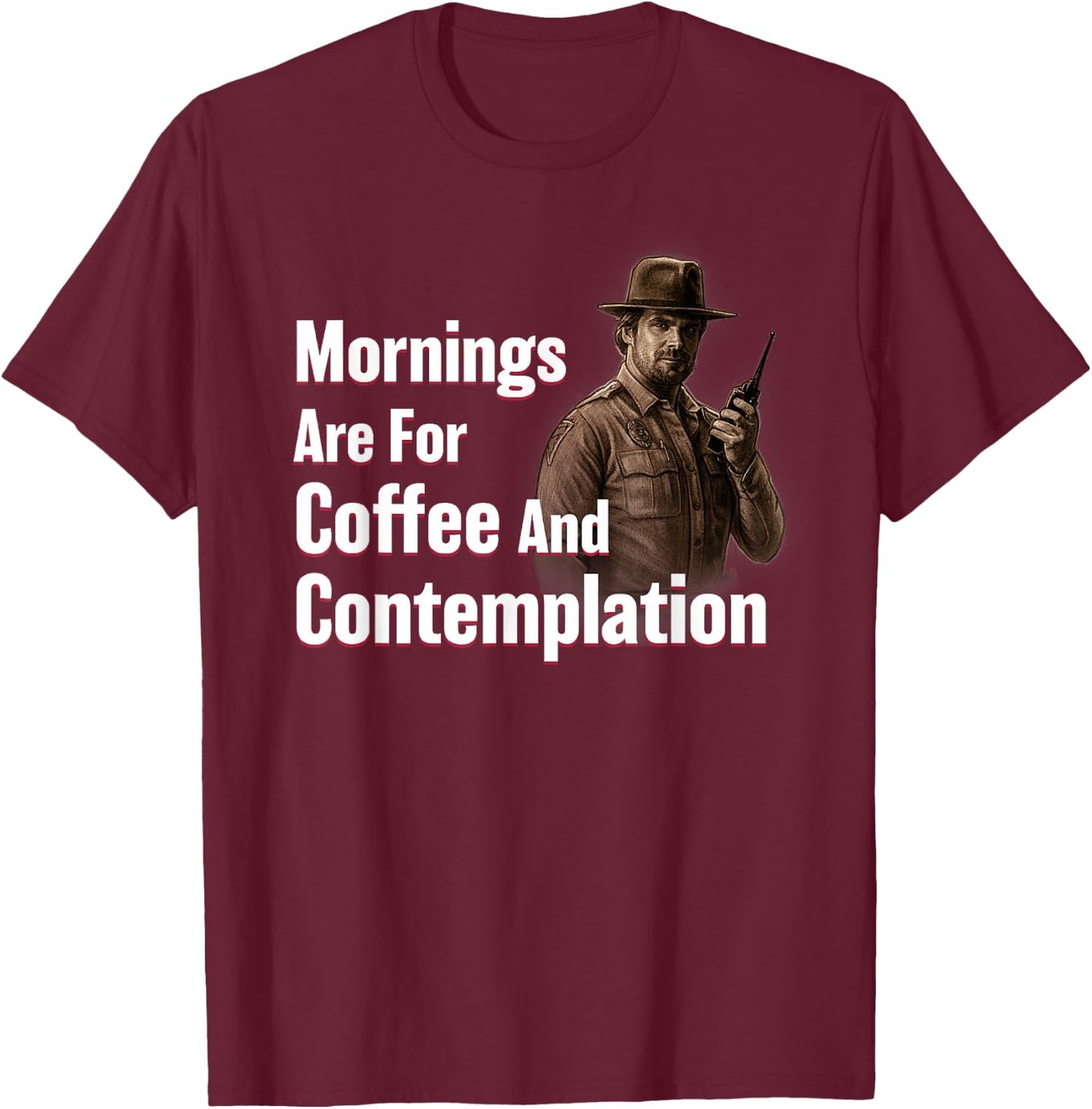 Netflix Stranger Things Hopper Coffee And Contemplation T-Shirt - T-Shirt | Maroon
