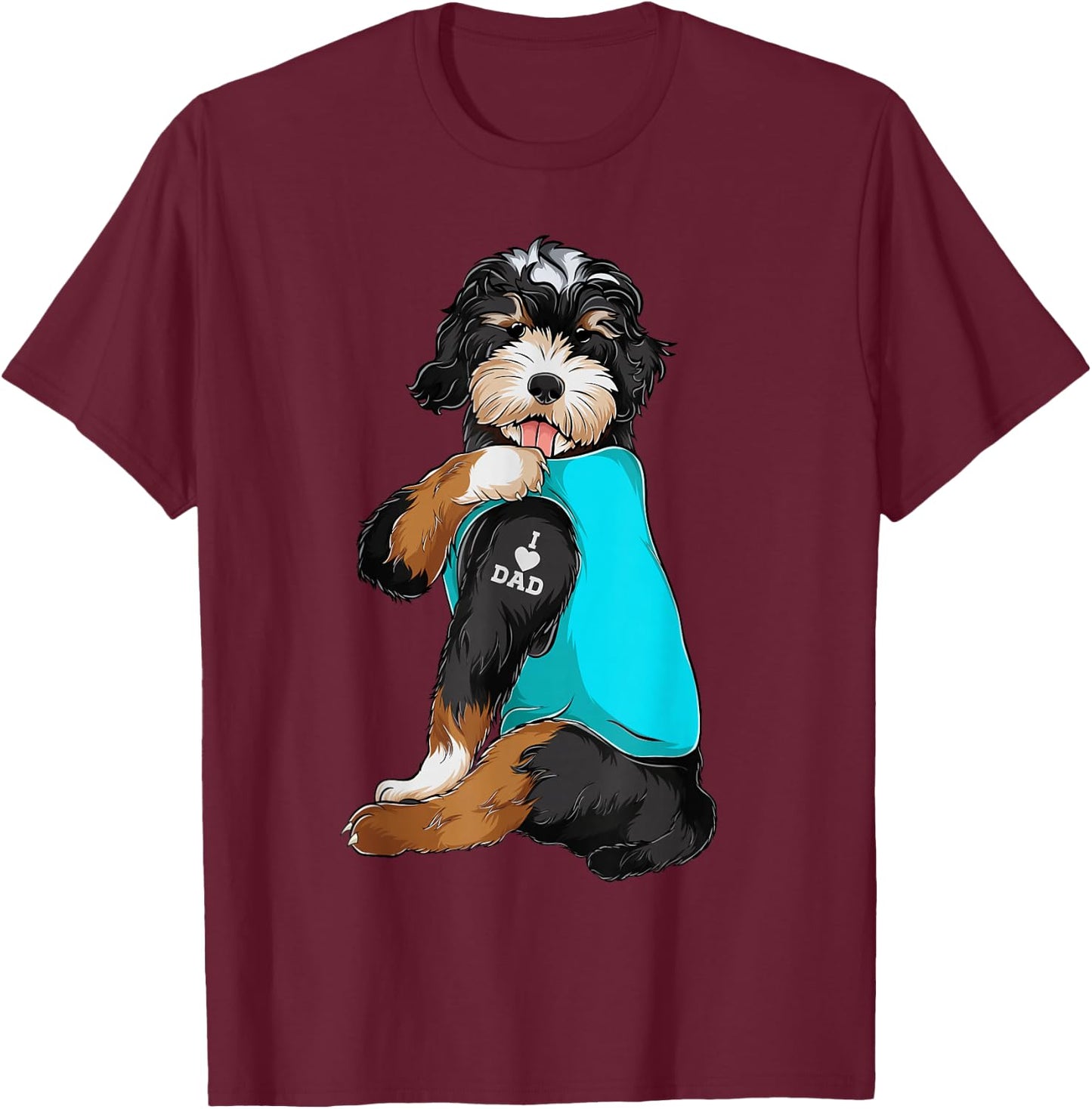 Bernedoodle I Love Dad Tattoo Apparel, Dog Dad Gifts Dads T-Shirt - T-Shirt | Maroon