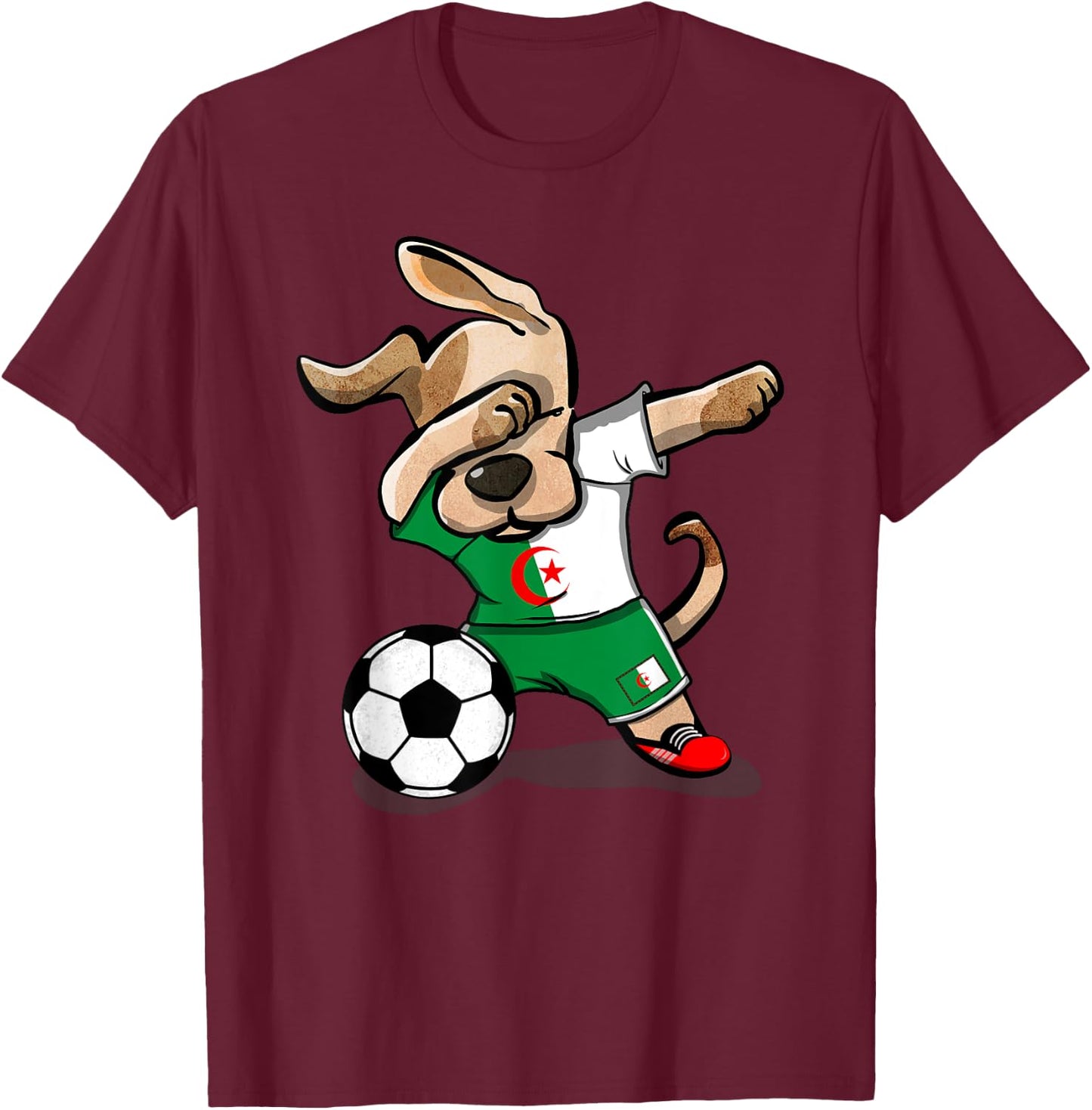 Dabbing Dog Algeria Soccer Jersey Algerian Football Lover T-Shirt - T-Shirt | Maroon