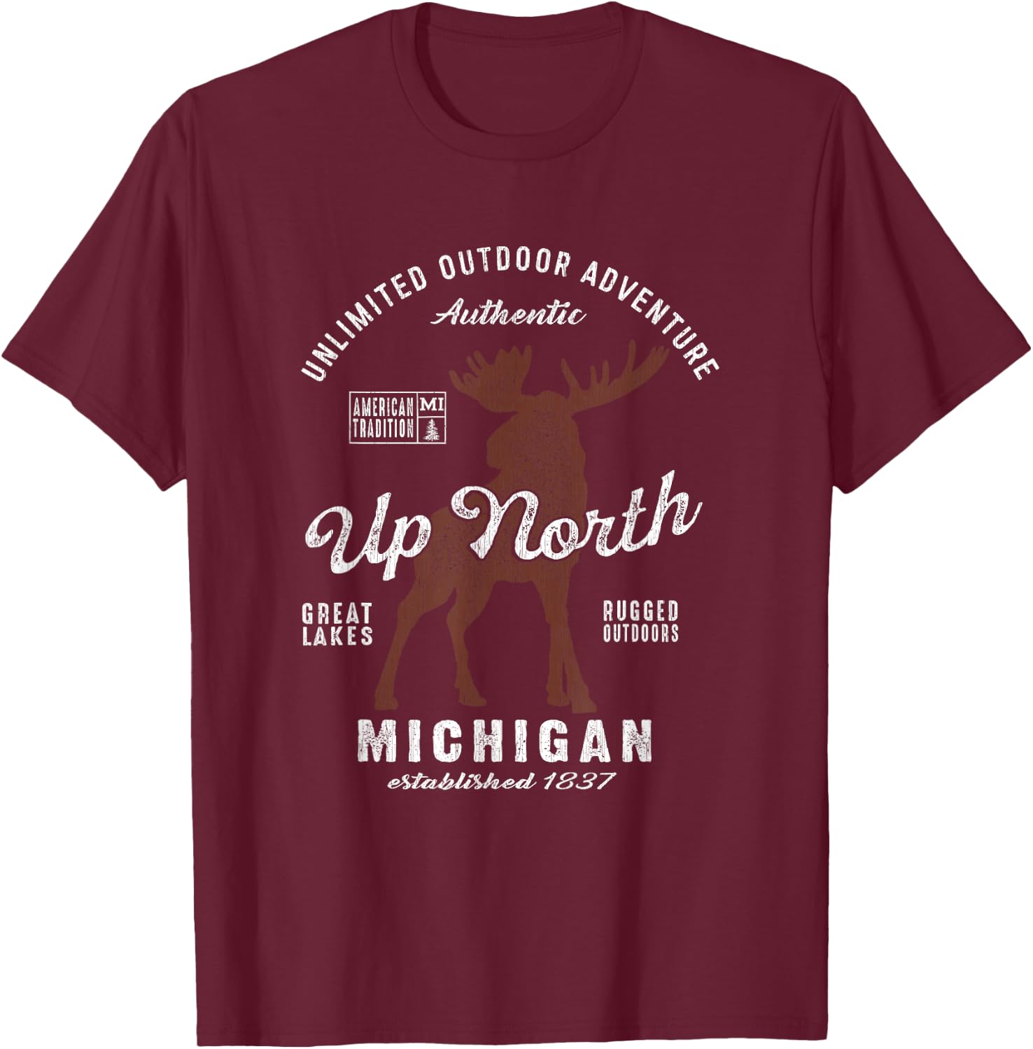 Vintage Moose UP North Michigan T-Shirt - T-Shirt | Maroon
