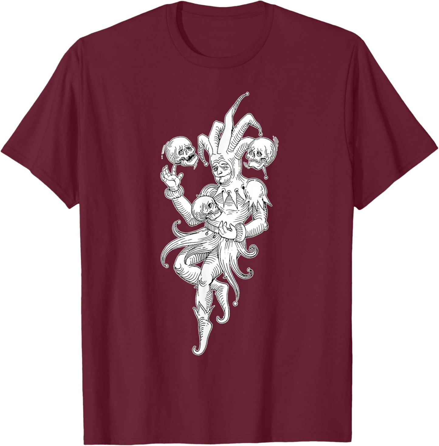 Jester Juggling Skulls T-Shirt - T-Shirt | Maroon