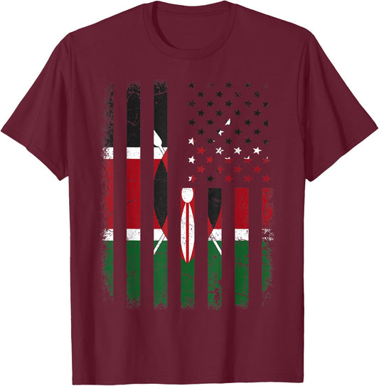 Kenyan American Flag Kenya America Pride Heritage Kids Men T-Shirt - T-Shirt | Maroon