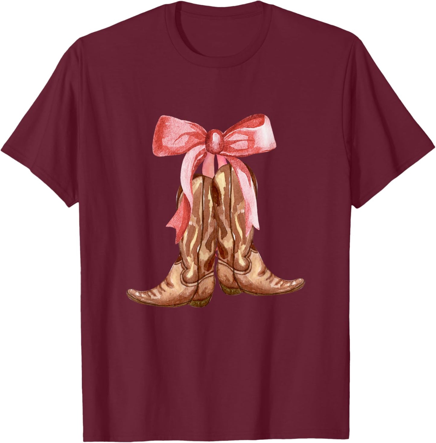 Cowgirl Boots Coquette Pink Bow Preppy Toddler Women Girl T-Shirt - T-Shirt | Maroon