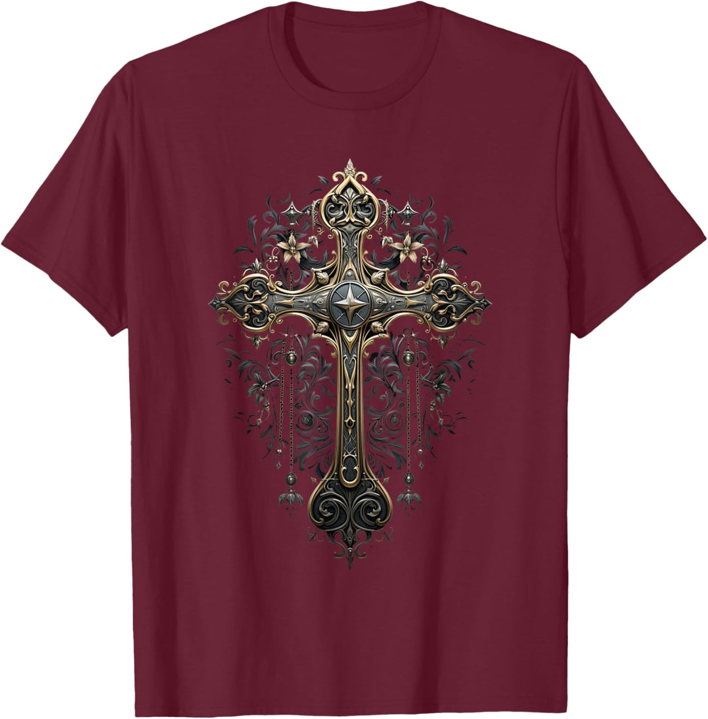 Gothic Cross Goths Design Filigree Victorian Cross T-Shirt - T-Shirt | Maroon