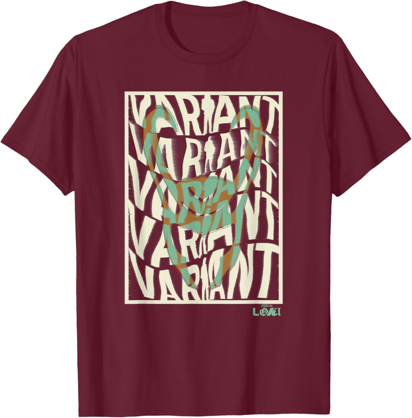 Marvel Loki Variant Word Stack Square Loki Horns T-Shirt - T-Shirt | Maroon