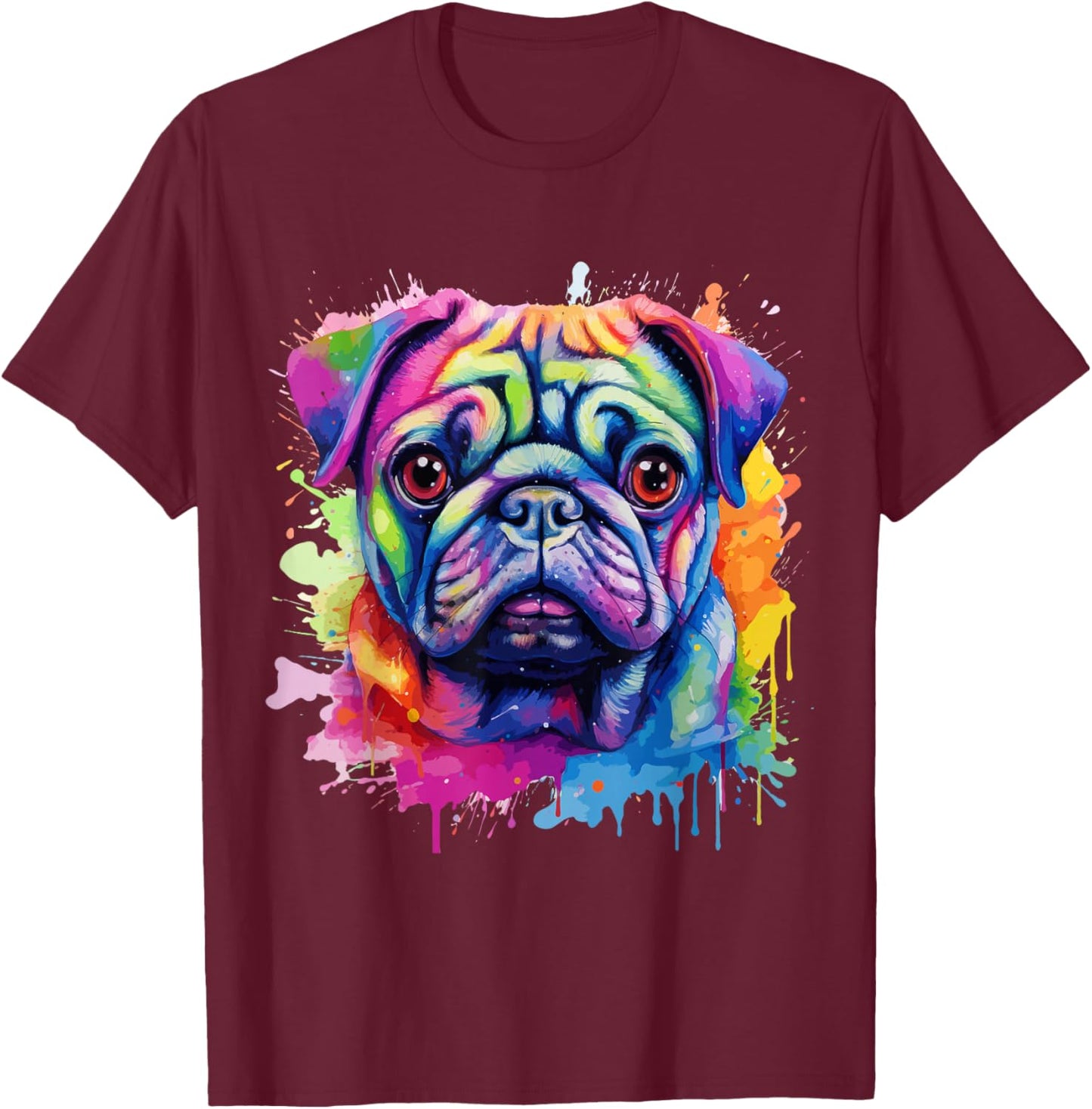 Pug Lovers Pop Art Color Pug Dog T-Shirt - T-Shirt | Maroon