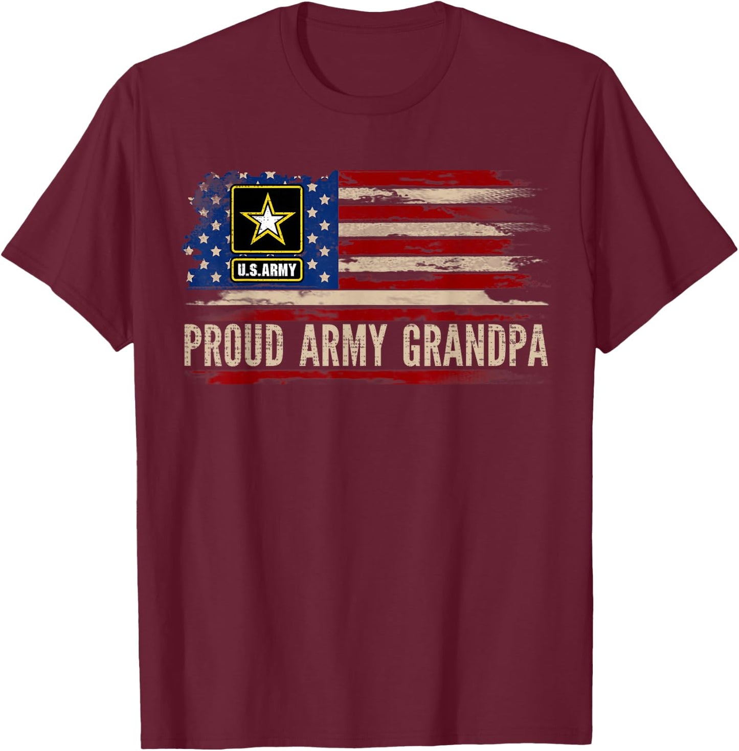 Vintage Proud Army Grandpa American Flag Veteran Gift T-Shirt - T-Shirt | Maroon