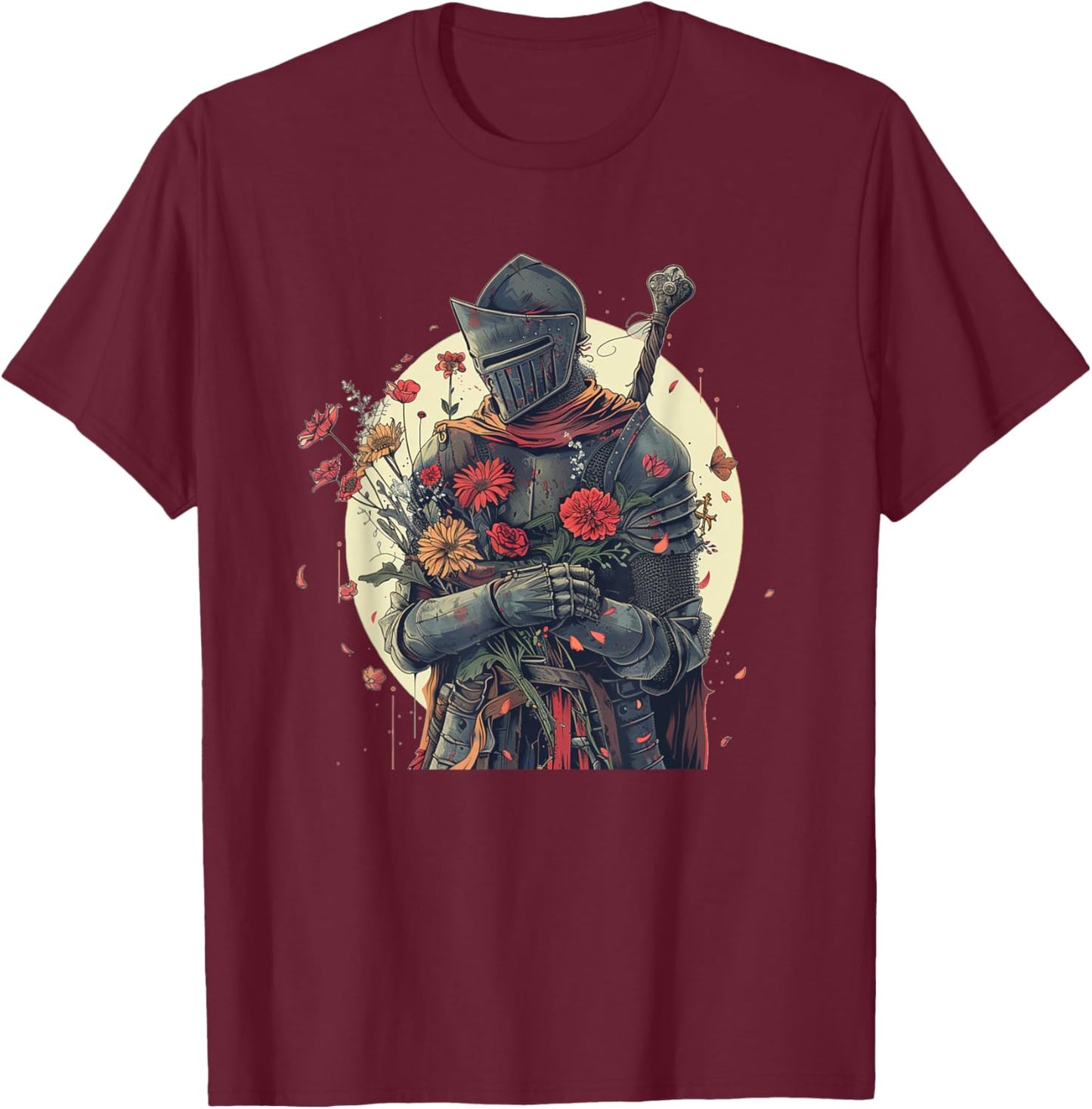 Funny medieval Knight with flowers in hand outfit T-Shirt - T-Shirt | Maroon