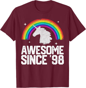 Awesome Since 1998 26th Birthday 26 Years Old Unicorn T-Shirt - T-Shirt | Maroon
