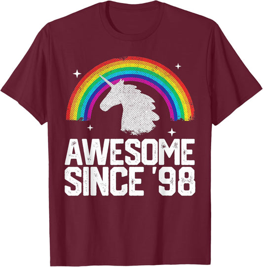 Awesome Since 1998 26th Birthday 26 Years Old Unicorn T-Shirt - T-Shirt | Maroon