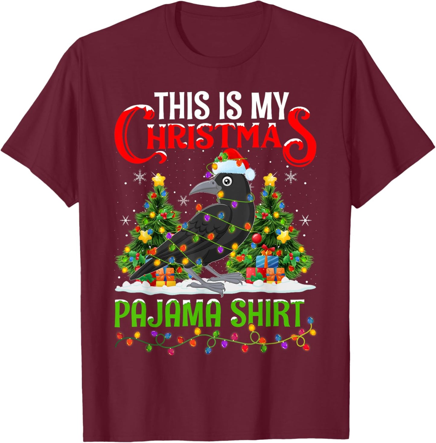 Raven Xmas Lights This Is My Christmas Pajama T-Shirt - T-Shirt | Maroon
