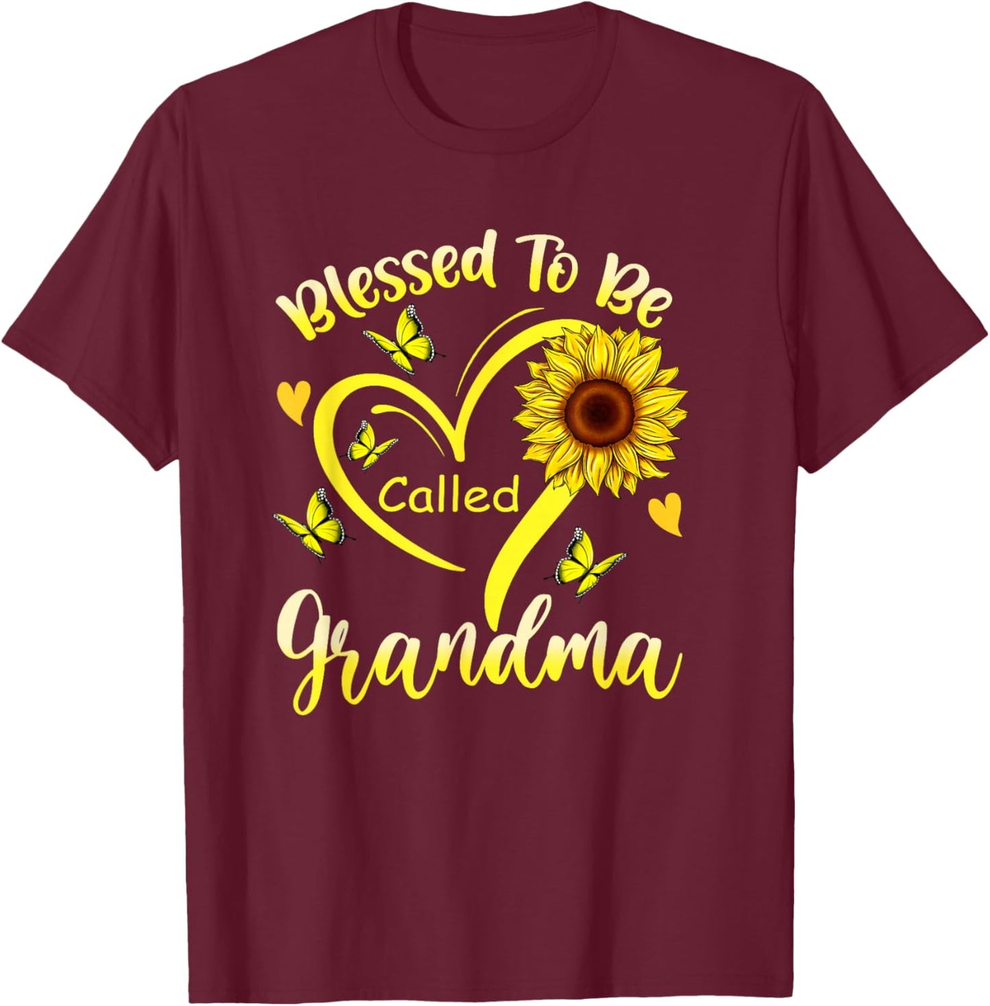 Blessed to Be Called Grandma Sunflower Floral Mothers Day T-Shirt - T-Shirt | Maroon