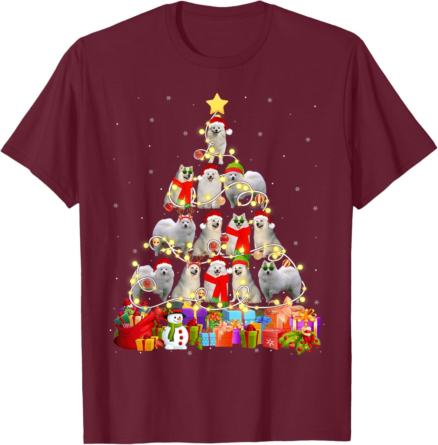 Funny American Eskimo Christmas Tree Pet Dog Lover Gift Women Kids T-Shirt - T-Shirt | Maroon