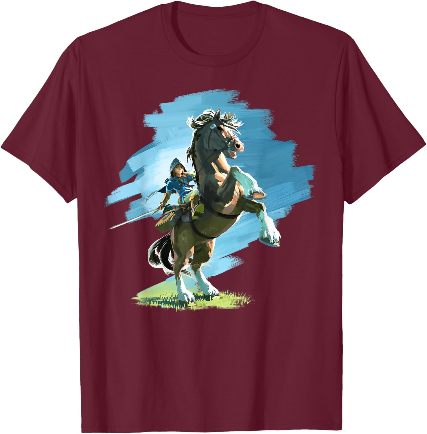 The Legend Of Zelda Breath Of The Wild Link And Epona Paint T-Shirt - T-Shirt | Maroon