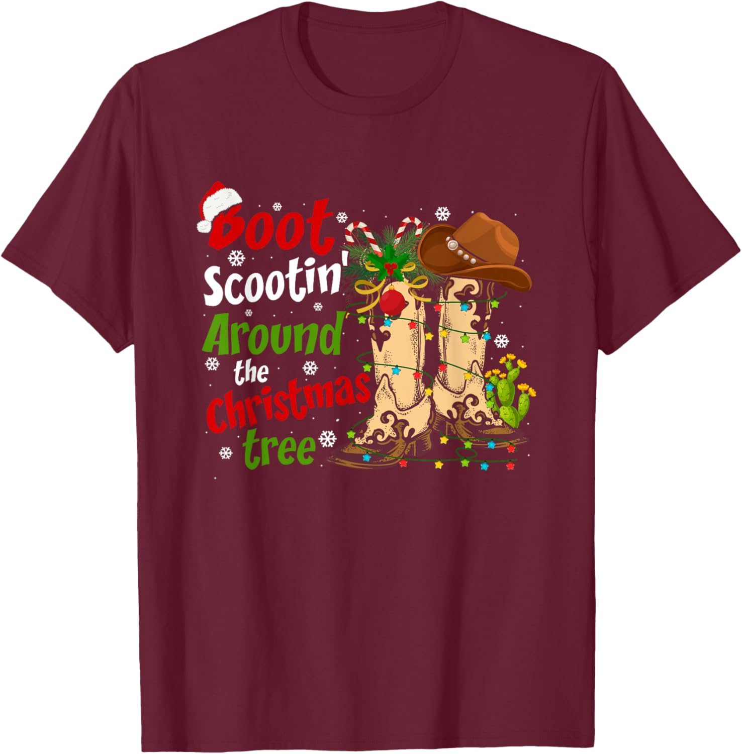 Boot Scootin' Around The Christmas Tree Country Western T-Shirt - T-Shirt | Maroon
