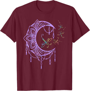 Hippie Nature Forest Insect Moon Gift Wildlife Dragonfly T-Shirt - T-Shirt | Maroon