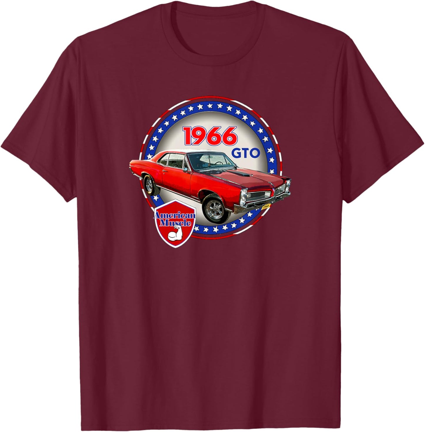 Vintage 1966 Gto, Classic American Muscle Car, V8 T-Shirt - T-Shirt | Maroon