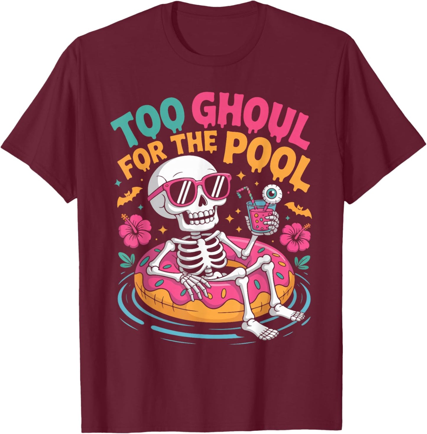Summerween Vibes Halloween Skeleton Beach T-Shirt - T-Shirt | Maroon