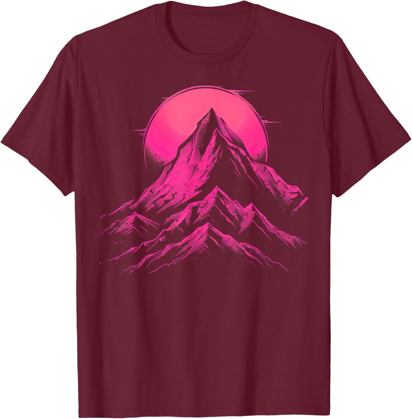 Pink and Black Mountain Abstract Outdoor T-Shirt - T-Shirt | Maroon