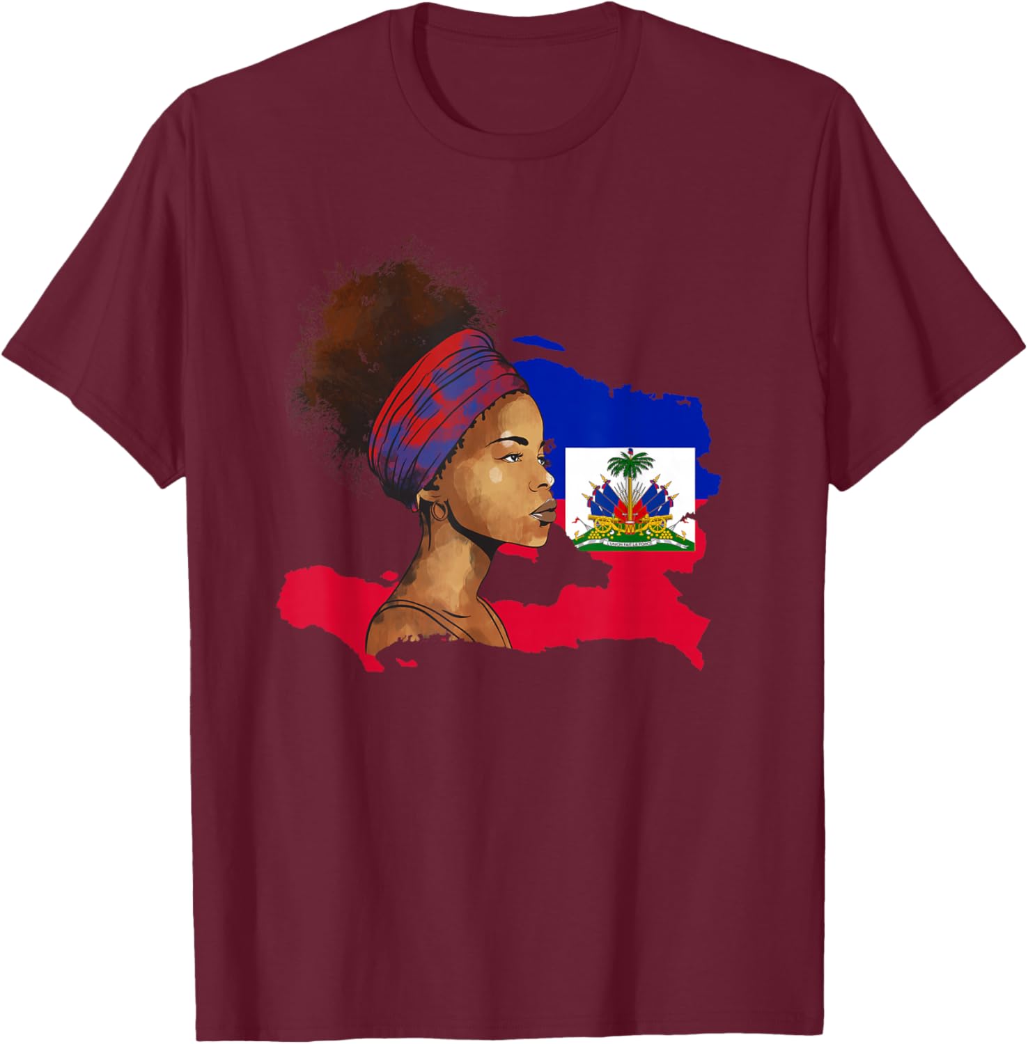 Haiti Country Map Woman Ayiti Girl Haitian Flag Day T-Shirt - T-Shirt | Maroon