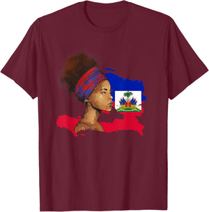 Haiti Country Map Woman Ayiti Girl Haitian Flag Day T-Shirt - T-Shirt | Maroon