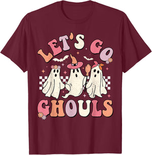 Let's Go Ghouls Halloween Ghost Outfit Costume Retro Groovy T-Shirt - T-Shirt | Maroon