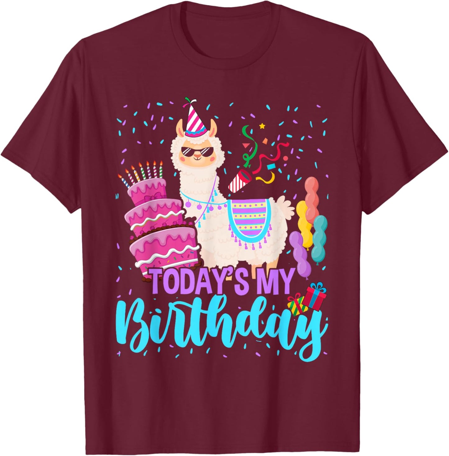 Todays My Birthday Llama Boy Family Party Decorations T-Shirt - T-Shirt | Maroon