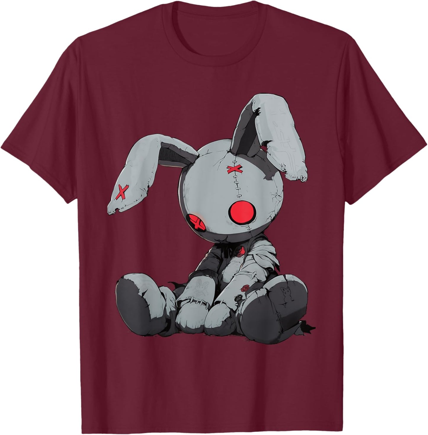 Dead Bunny Doll Goth Cute E-Girl Gothic Outfit Grunge T-Shirt - T-Shirt | Maroon
