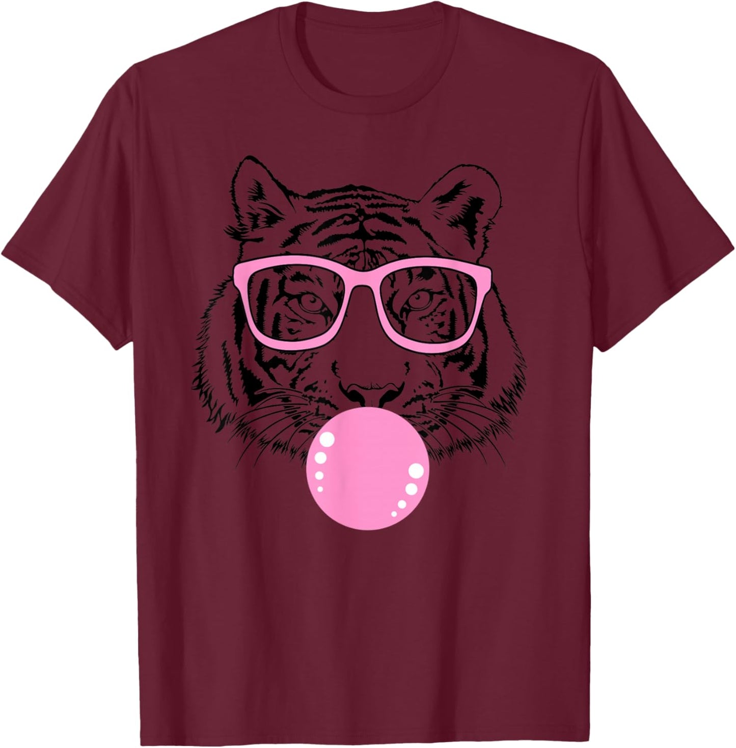 Women's Fun Pink Tiger with Glasses, Tigers for Kids T-Shirt - T-Shirt | Maroon