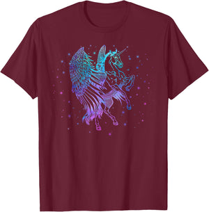 Unicorn Pegasus Flying Horse Girls Teen Kids Women Mom Retro T-Shirt - T-Shirt | Maroon
