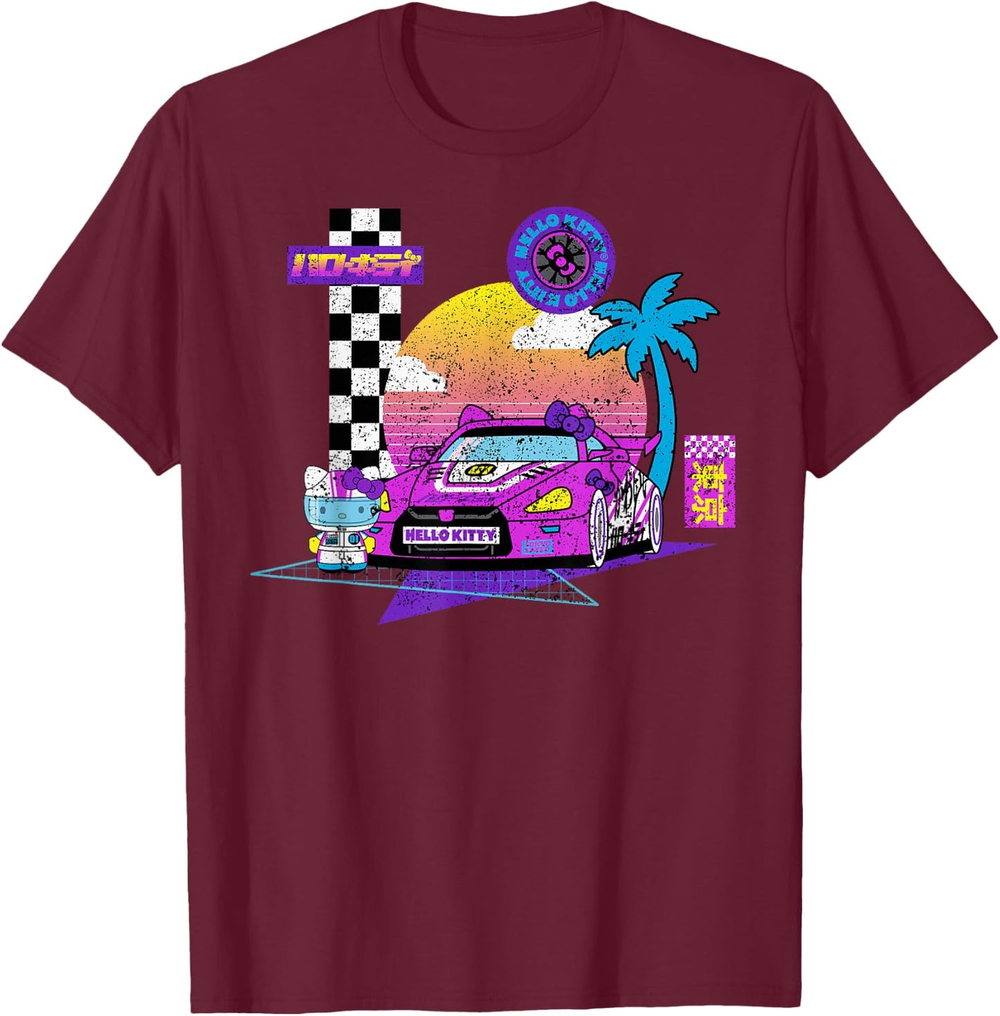 SANRIO Hello Kitty Kawaii Tokyo Racer T-Shirt - T-Shirt | Maroon