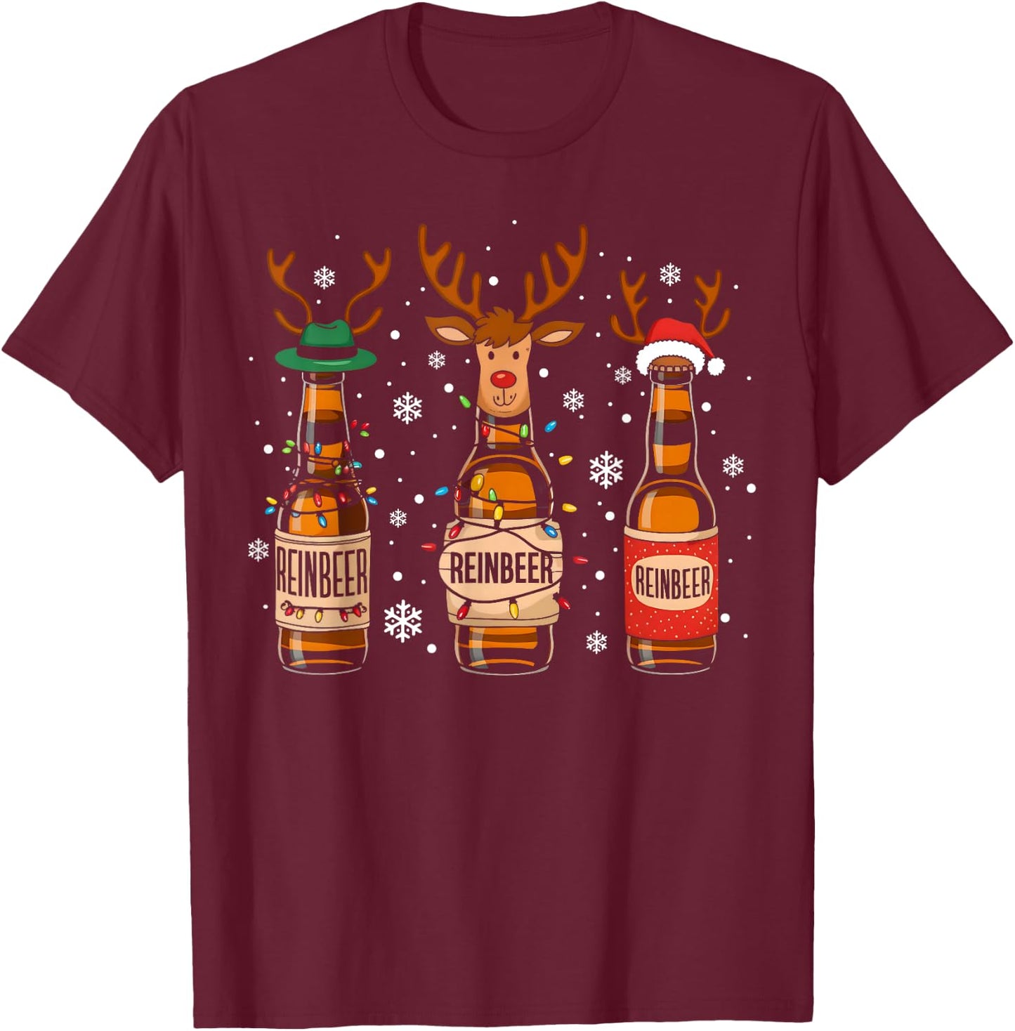 Reinbeers Funny Reindeer Beer Christmas Drinking Xmas T-Shirt - T-Shirt | Maroon