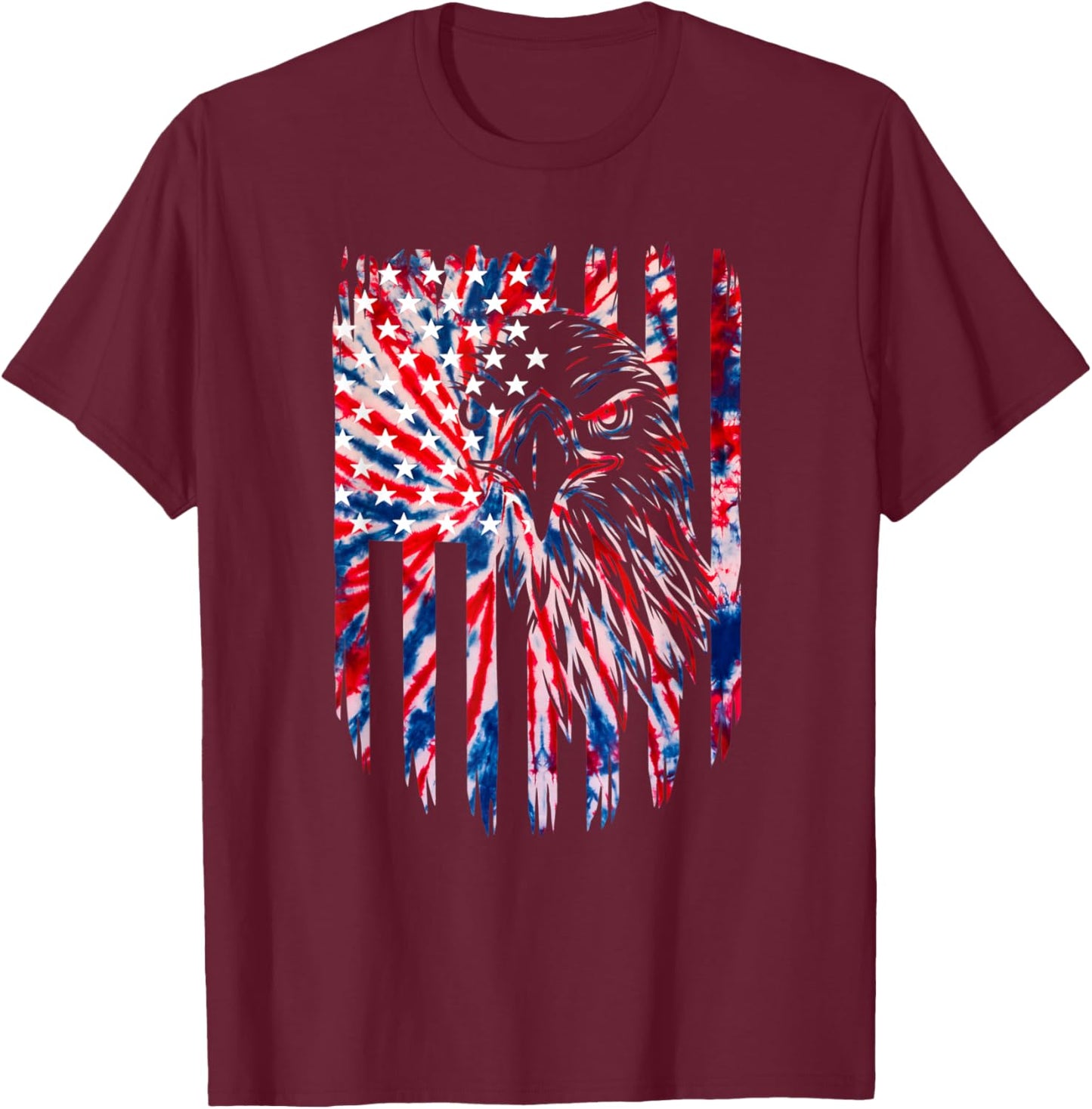 Bald Eagle 4th of July Christmas American USA Flag Tie Dye Kids Men T-Shirt - T-Shirt | Maroon