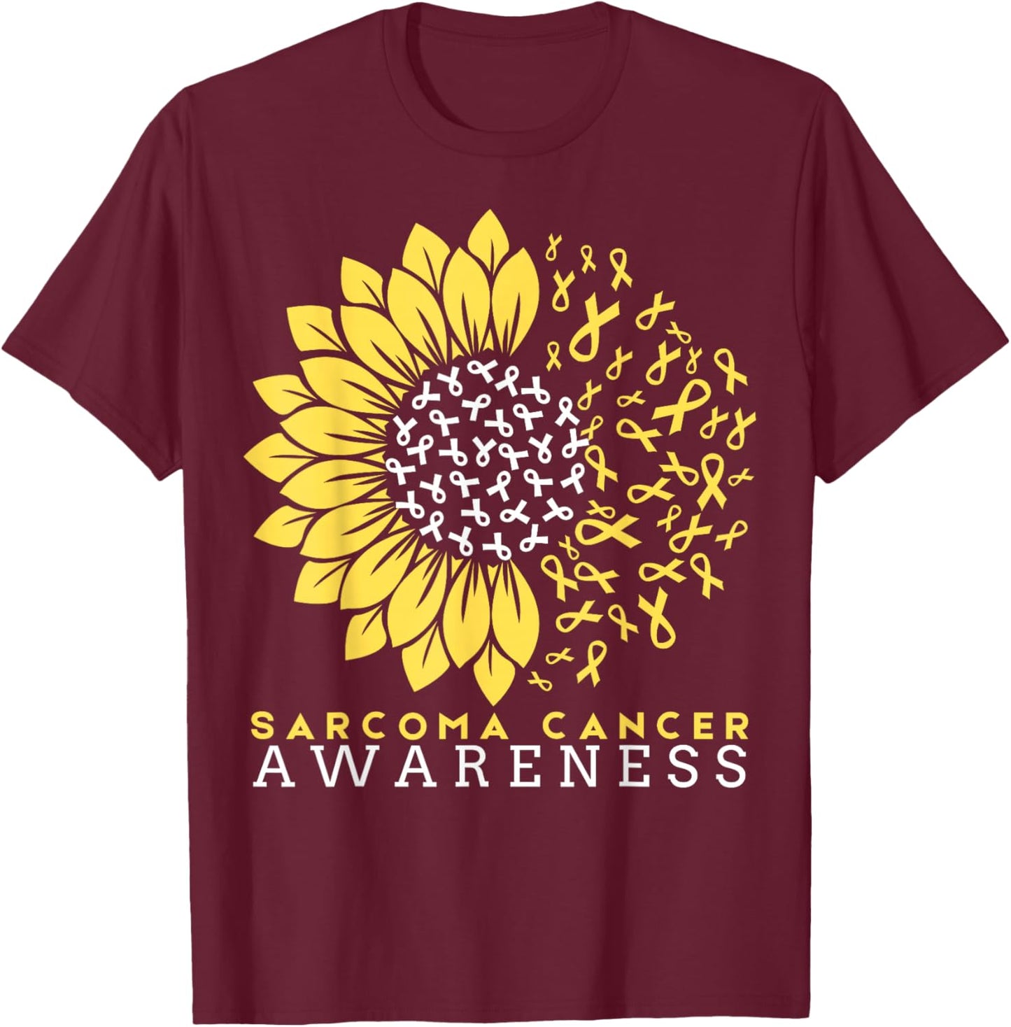 Sarcoma Bone Cancer Awareness Sunflower Ribbon Yellow T-Shirt - T-Shirt | Maroon