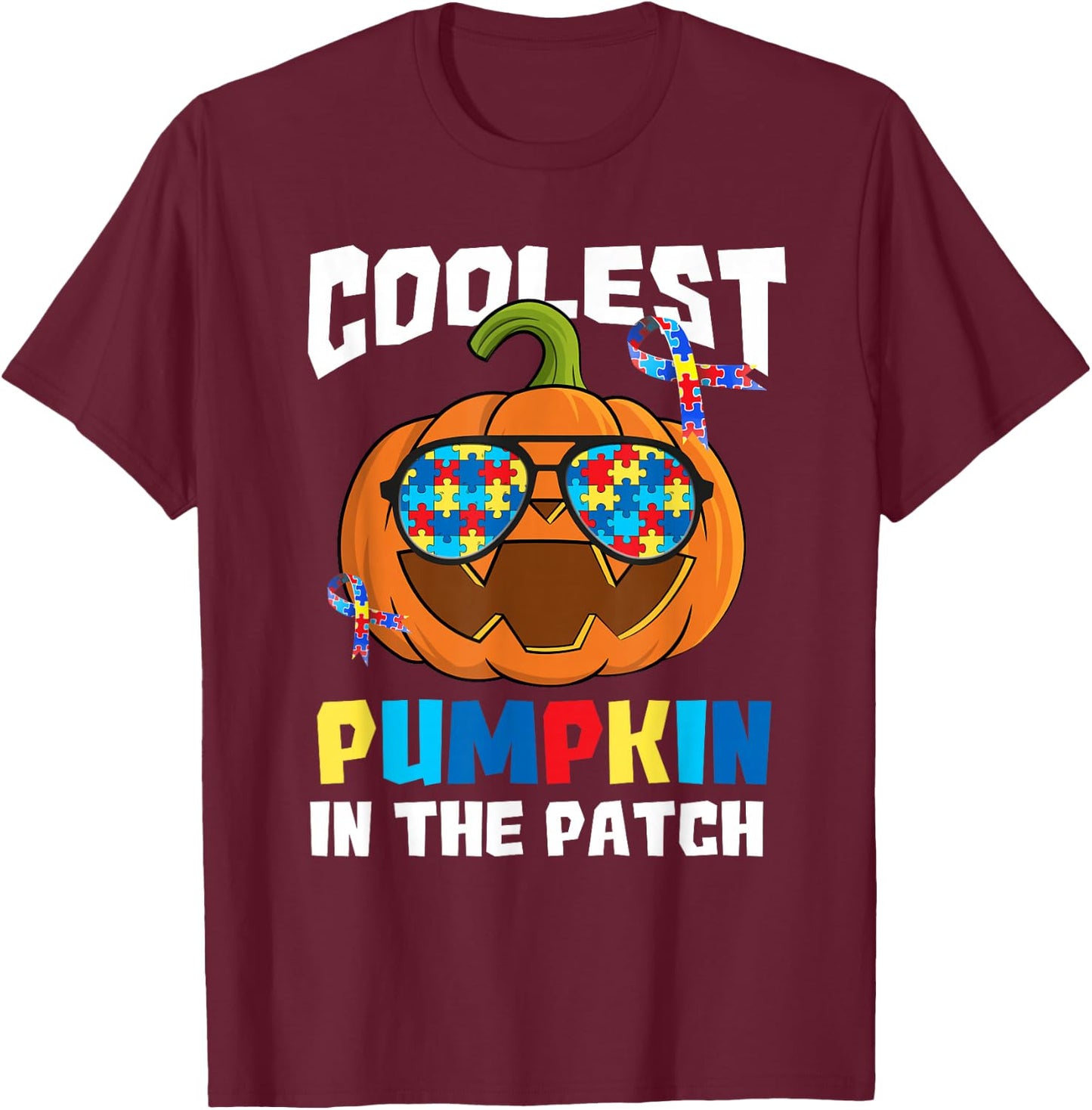 Coolest Pumpkin in The Patch Autism Awareness T-Shirt - T-Shirt | Maroon