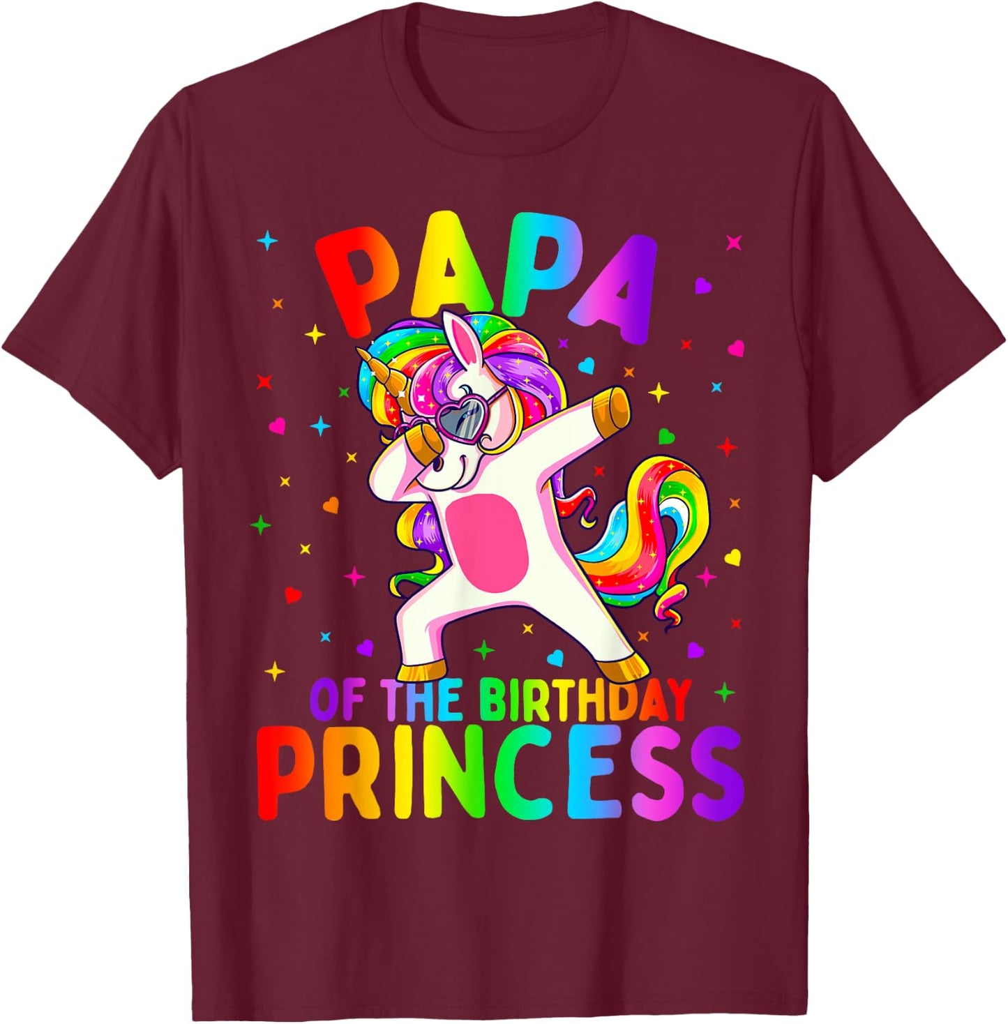 Papa of the Birthday Princess Girl Dabbing Unicorn T-Shirt - T-Shirt | Maroon