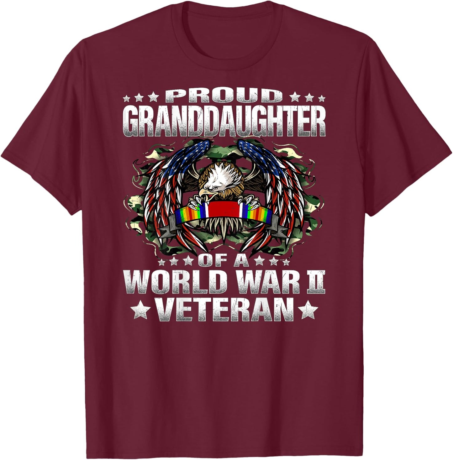 Proud Granddaughter Of A World War 2 Veteran Vet's Family T-Shirt - T-Shirt | Maroon