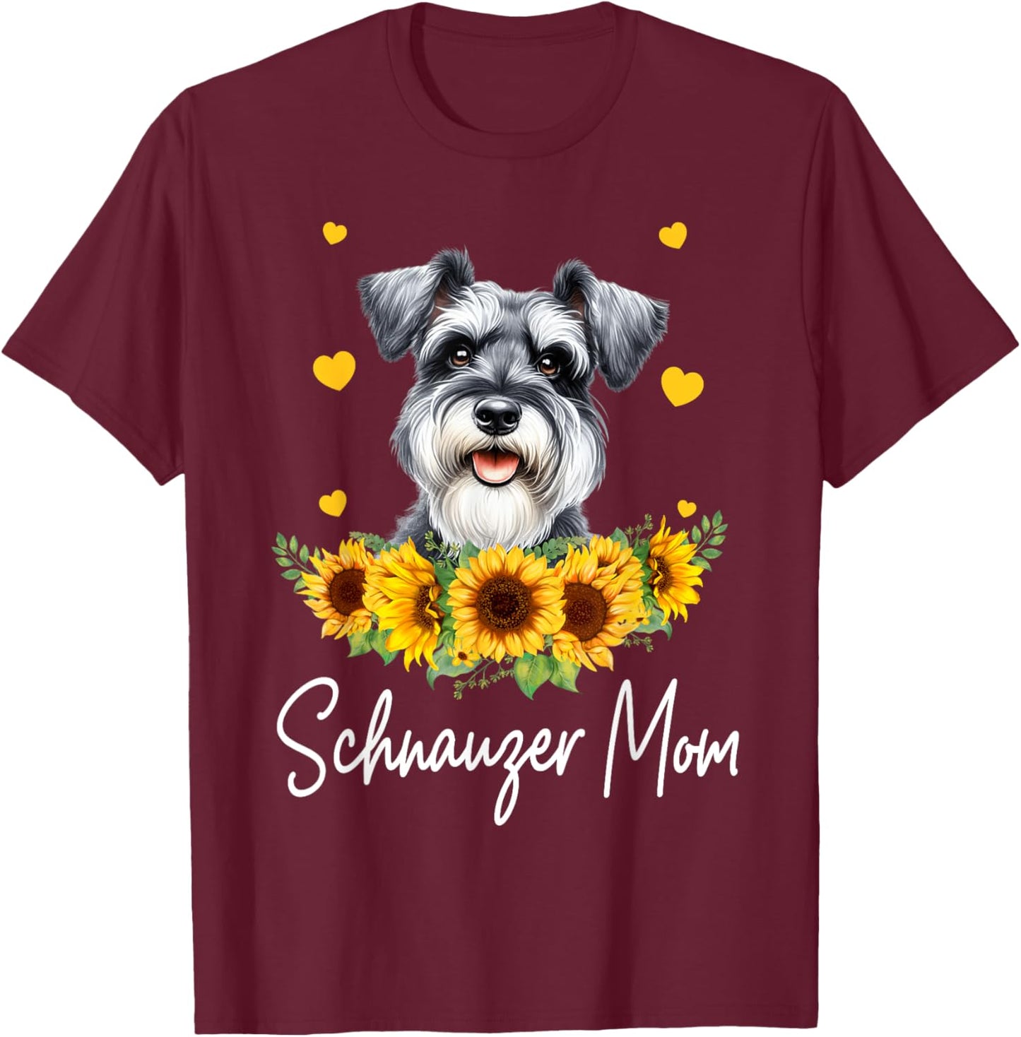 Sunflower Schnauzer Mom Dog Lover T-Shirt - T-Shirt | Maroon
