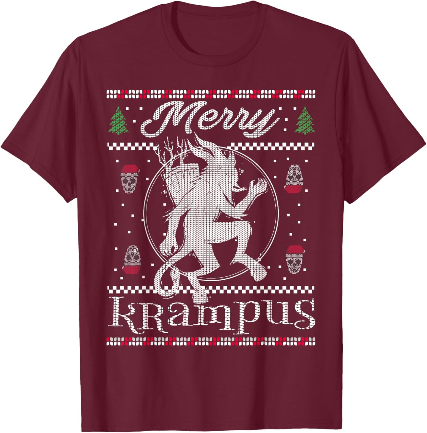 Merry Krampus Christmas Xmas Horror Ugly Sweater Evil Pajama T-Shirt - T-Shirt | Maroon