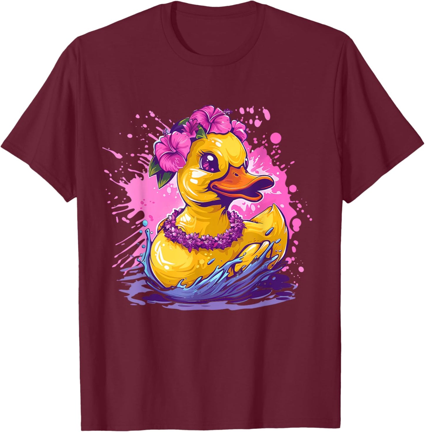 Rubber Duck Hawaiian Hawaii Watercolor Rubber Duckling T-Shirt - T-Shirt | Maroon
