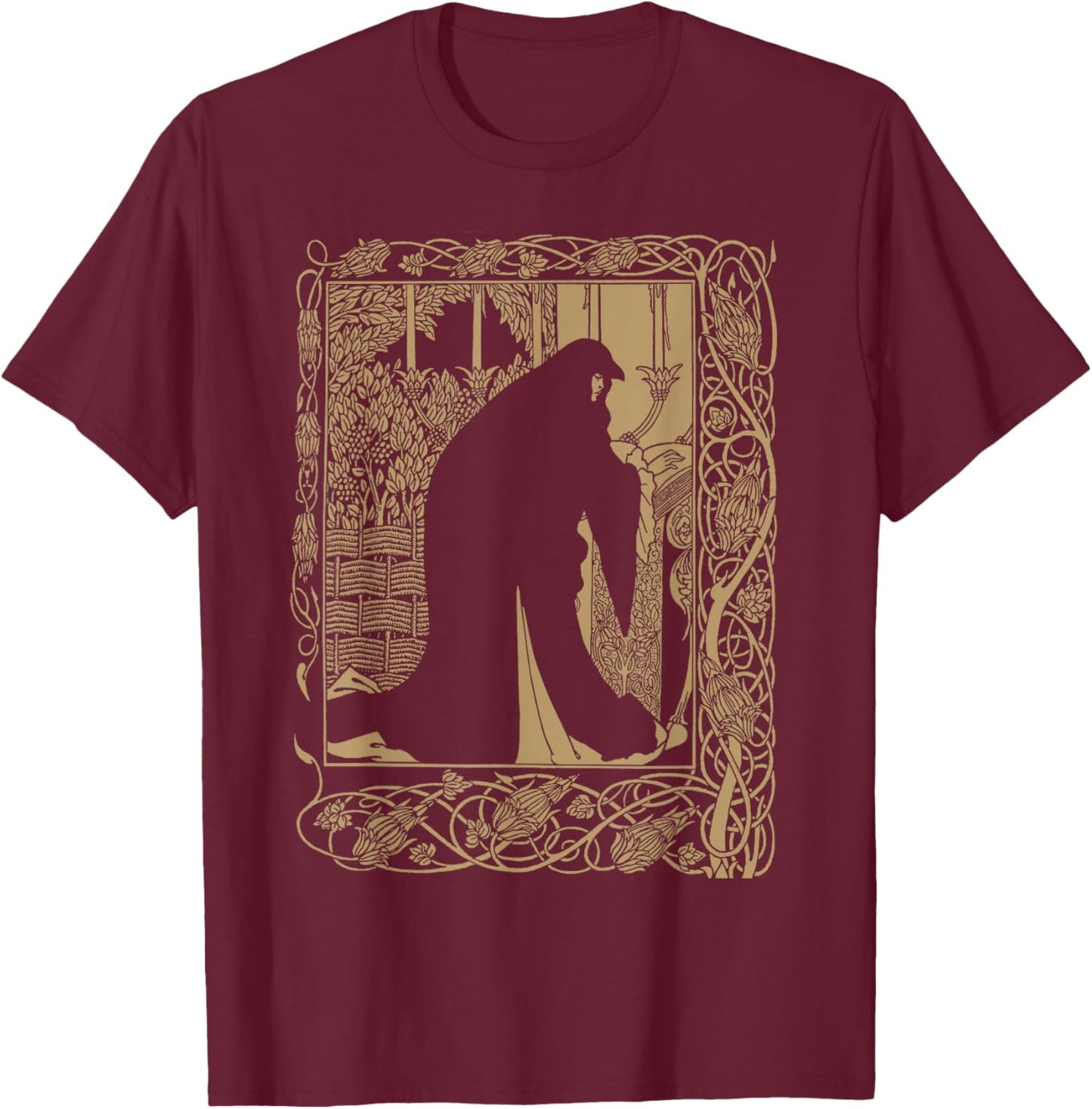 Art Nouveau, Aubrey Beardsley, Le Morte D'Arthur, Guinevere T-Shirt - T-Shirt | Maroon