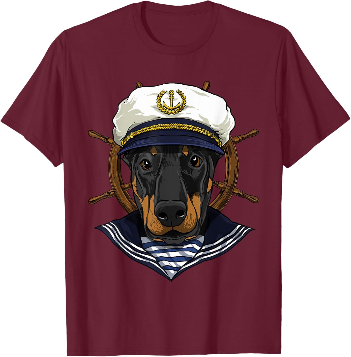 Boat Captain Doberman Dog Lover Pet Boat Lover Owner Sailor T-Shirt - T-Shirt | Maroon