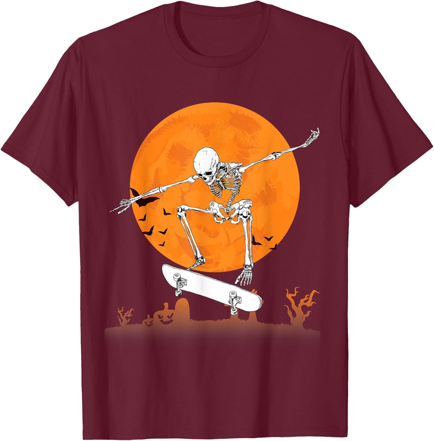 Skateboarding Skeleton Halloween Men Boys Skating Skeleton T-Shirt - T-Shirt | Maroon