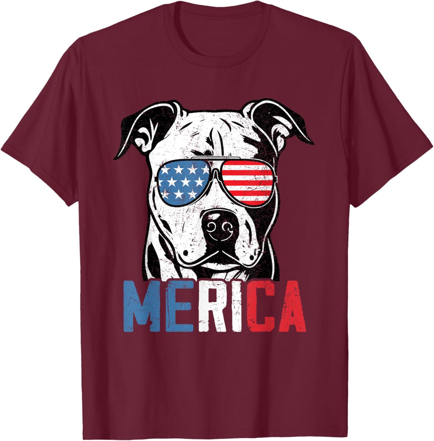 Patriotic Dogo Argentino Dog Merica 4th Of July Funny T-Shirt - T-Shirt | Maroon