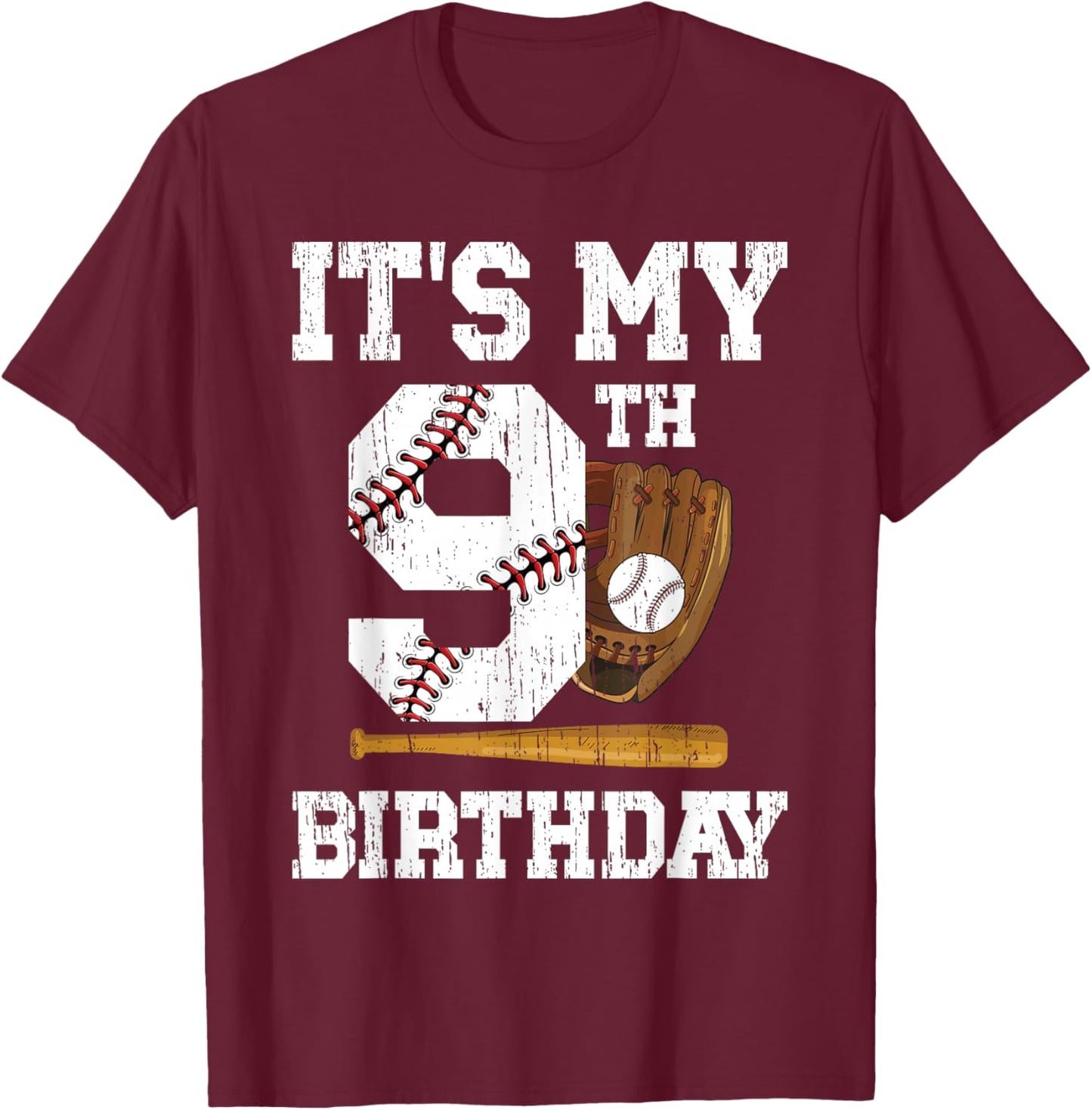 My 9th Birthday Baseball Boy Nine Year Old Baseball Player T-Shirt - T-Shirt | Maroon