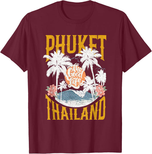 Vintage Retro Palm Trees Beach Vibes Phuket Thailand T-Shirt - T-Shirt | Maroon