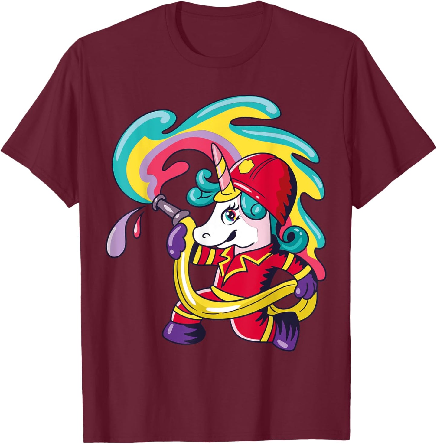 Volunteer Fire Brigade Unicorn Firefighter T-Shirt - T-Shirt | Maroon
