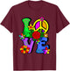 Retro 60's 70's Flower Power Hippy, Groovy Love Peace Hippie T-Shirt - T-Shirt | Maroon
