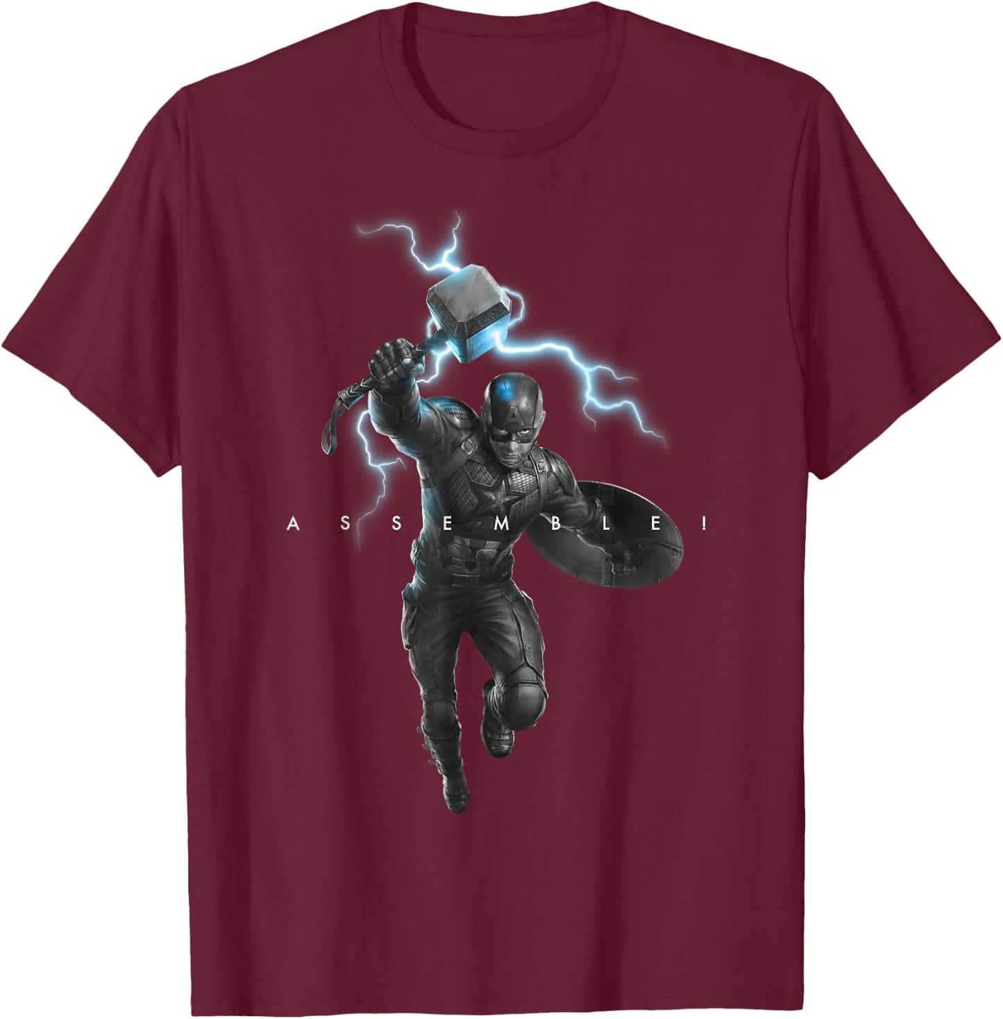 Marvel Avengers Endgame Captain America Assemble Lightning T-Shirt - T-Shirt | Maroon